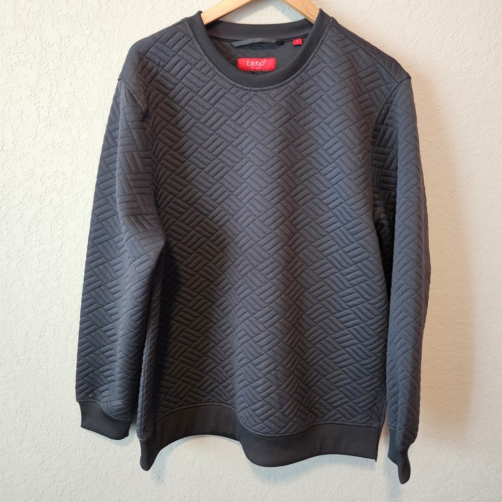 Bruno Milano Mens Gray Quilted Basketweave Sweatshirt Side Zips Size Large